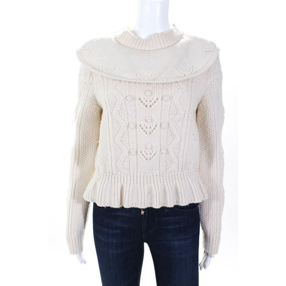 RED Valentino Womens Ecru Ruffle Sweater Wool Ivory Size Extra Large 10686157
